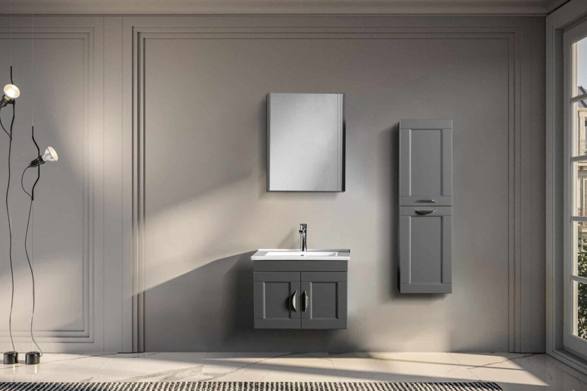 Bagnora Alaçatı 65 cm Antrasit Banyo Dolabı (Boy Dolapsız)