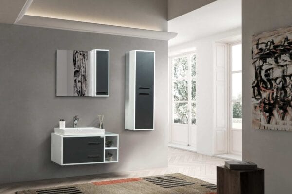 Bagnora Alize 100 cm Antrasit Beyaz Banyo Dolabı (Boy Dolapsız)