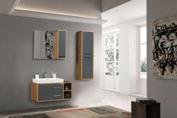 Bagnora Alize 85 cm Antrasit Ceviz Banyo Dolabı (Boy Dolapsız)