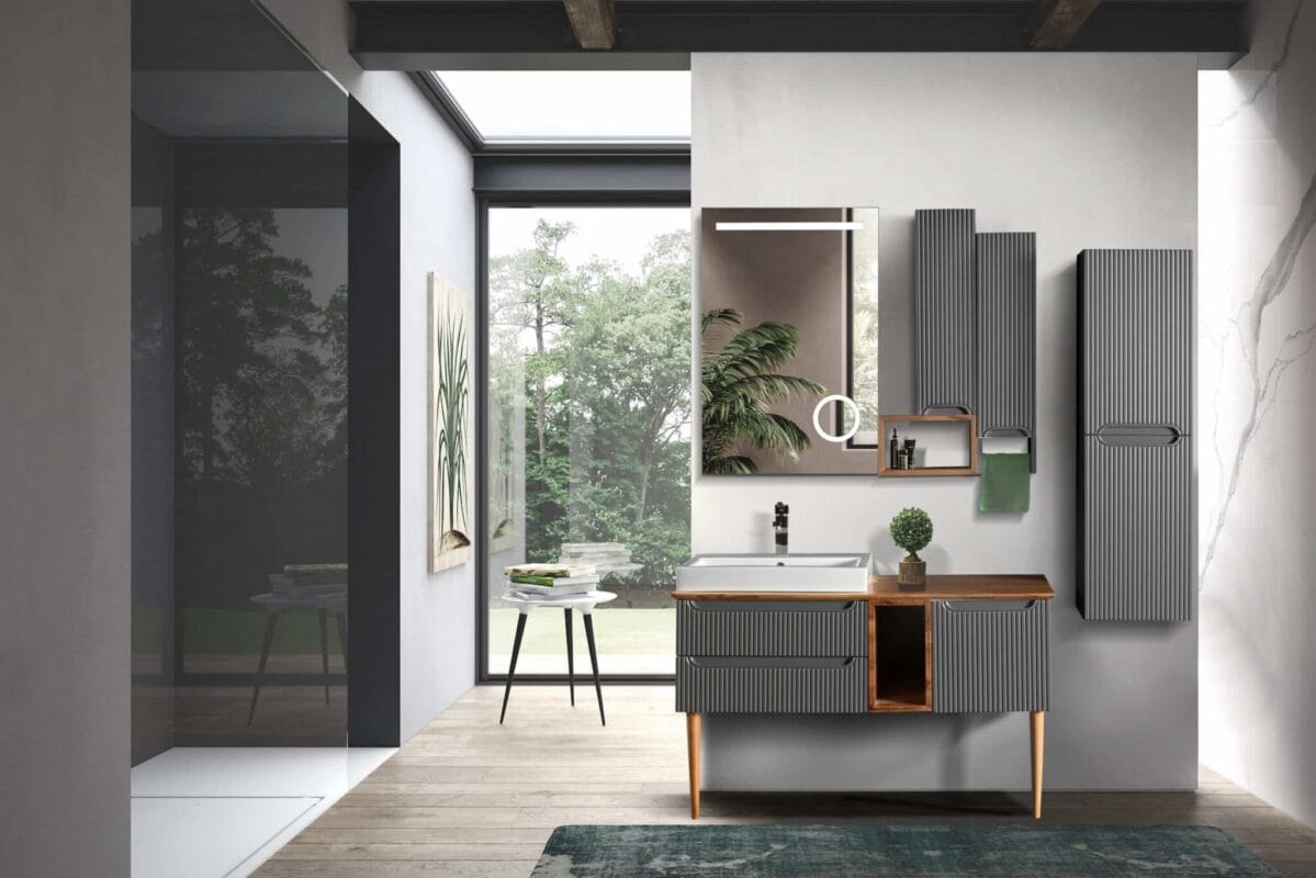 Bagnora Artemis 120 cm Antrasit/Ahşap Banyo Dolabı (Boy Dolapsız)