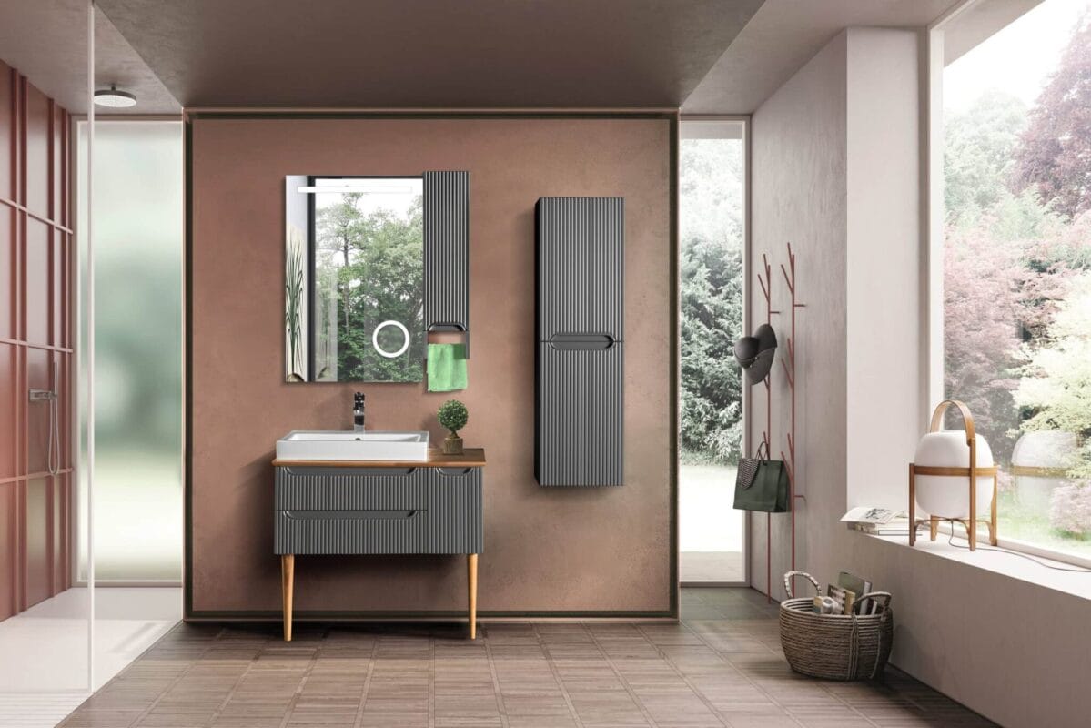 Bagnora Artemis 85 cm Antrasit/Ahşap Banyo Dolabı (Boy Dolapsız)