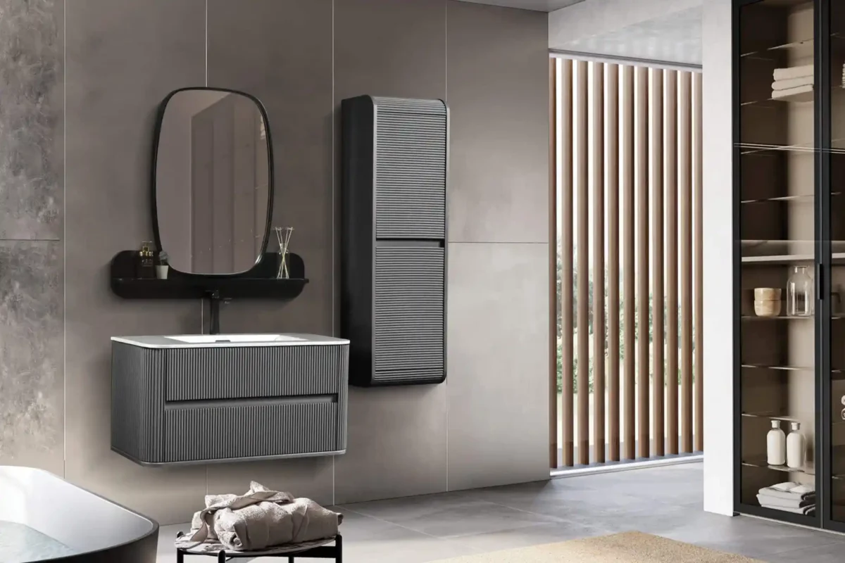 Bagnora Curved 100 cm Antrasit Banyo Dolabı (Boy Dolapsız)