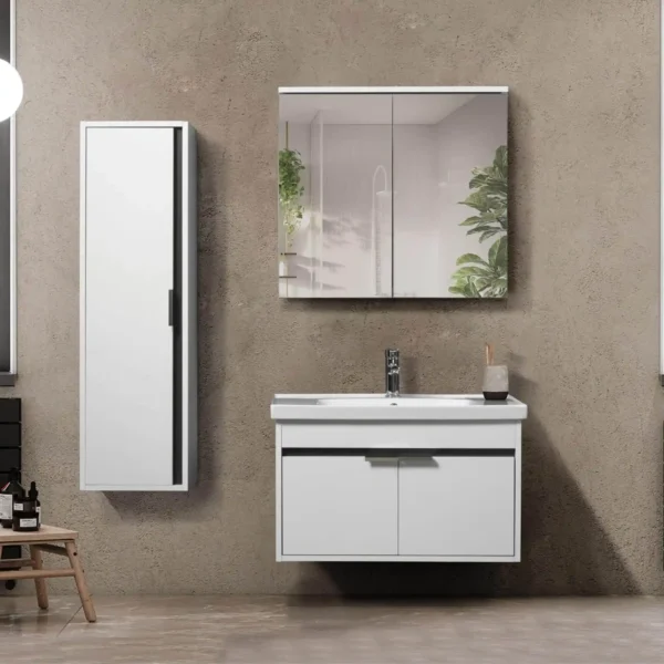 Bagnora MARE 80 cm Banyo Dolabı - Beyaz/Antrasit (Boy Dolaplı)