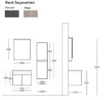 Bagnora SARDES 65 cm Banyo Dolabı - Beyaz/Antrasit (Boy Dolaplı)