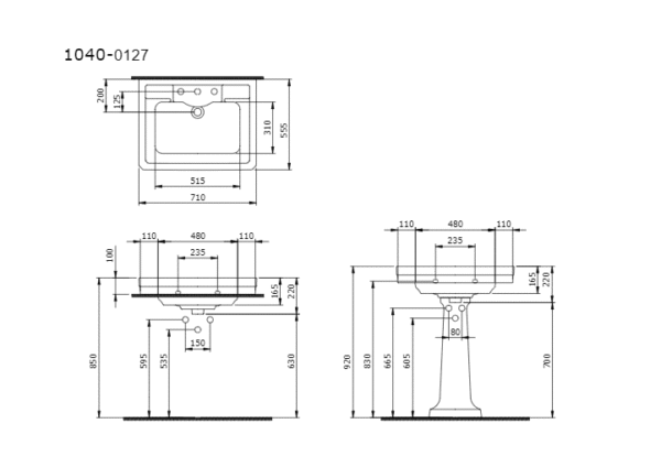 Bocchi Classico Verona Etajerli Lavabo 71 cm Mat Beyaz