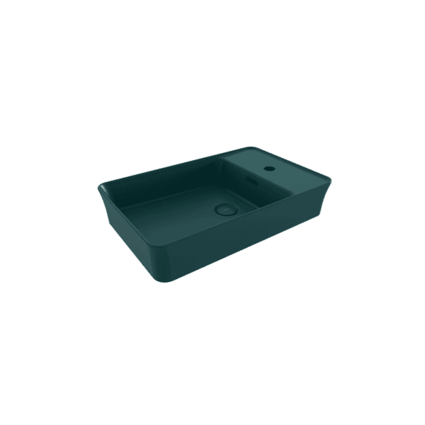 Bocchi Sottile Slim Line Tezgah Üstü Dikdörtgen Batarya Banklı 60X38 cm Lavabo Mat Petrol Mavisi