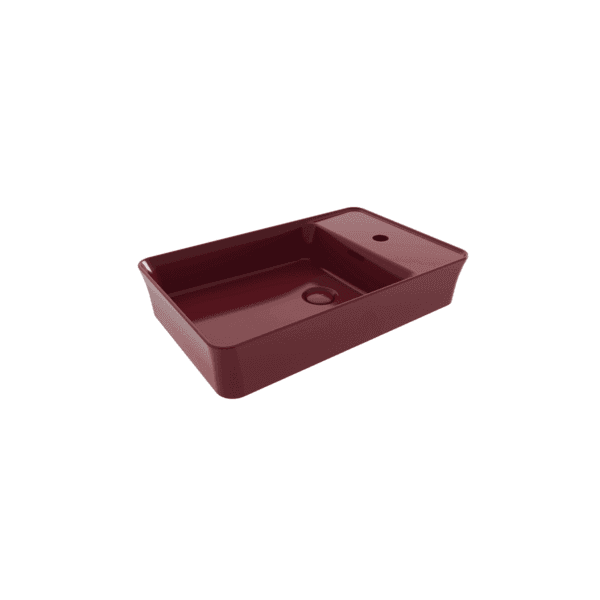 Bocchi Sottile Slim Line Tezgah Üstü Dikdörtgen Batarya Banklı 60X38 cm Lavabo Parlak Burgonya Bordosu