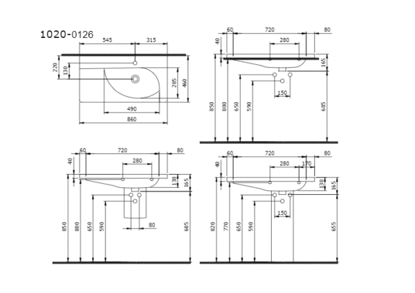Bocchi Taormina Arch Etajerli Lavabo 86 cm Parlak Beyaz