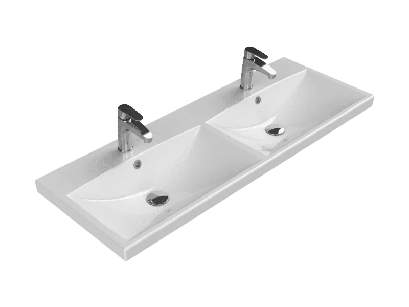 Cerastyle Elite Etajerli Lavabo 120x45 cm (Çift Hazneli, Çift Batarya Delikli)