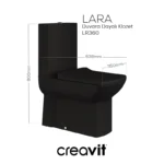 Creavit Lara Takım Klozet Mat Siyah+Duroplast Kapak+Lara Rezervuar+Çift Basmalı İç Takım Set