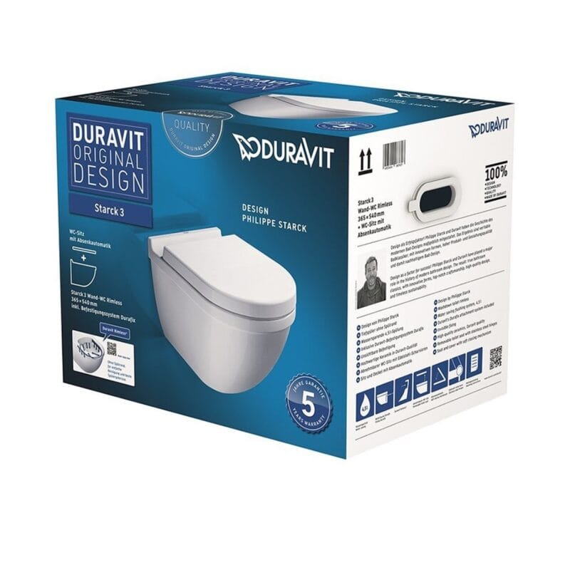 Duravit Starck 3 Kanalsız Rimless Hygieneglaze Asma Klozet (Özel Kutuda, Yavaş Kapanır Kapak Dahil)