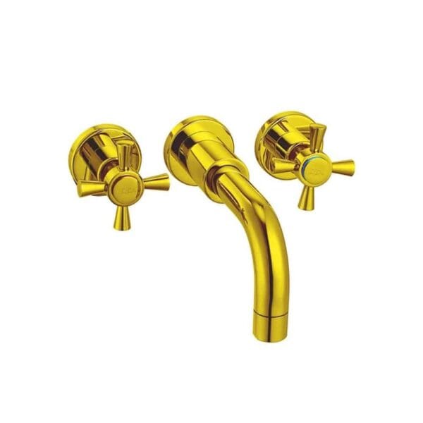 ECA Quadrille Duvardan Üç Delikli Altın Ankastre Lavabo Bataryası