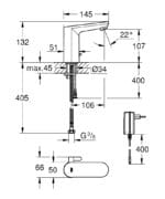 Grohe Eurosmart Cosmopolitan E Fotoselli Lavabo Bataryası (Elektrikli, Çift Su Girişli)