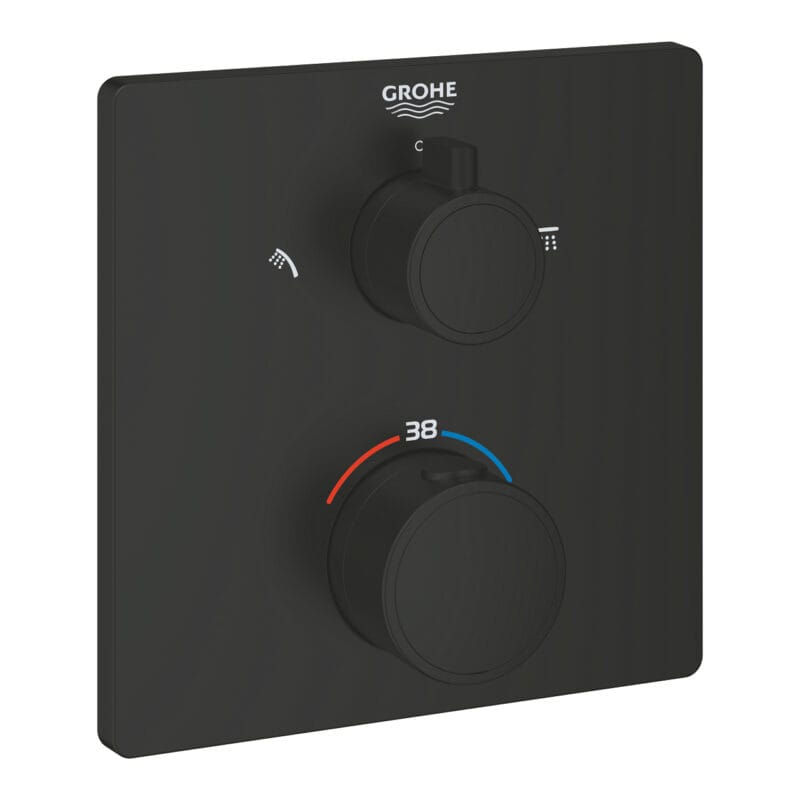 Grohe Grohtherm Termostatik Banyo/Duş Bataryası (Sıva Üstü Grubu), 2 Yollu, Mat Siyah