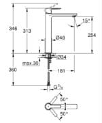 Grohe Lineare Tezgah Üstü Lavabo Bataryası, Fırçalı Sert Grafit