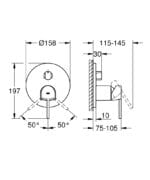 Grohe Plus Ankastre Banyo Bataryası (3 Yollu, Sıva Üstü Grubu), Fırçalı Sert Grafit