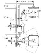 Grohe Tempesta System 250 Cube Duvara Monte Termostatik Banyo Bataryalı Duş Kolonu