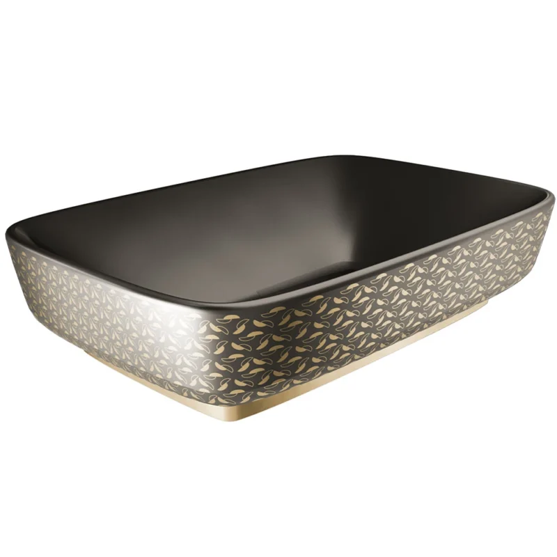 Kale Dove 2.0 60x40 Cm Mat Siyah Altın Dekor Dikdörtgen Çanak Lavabo