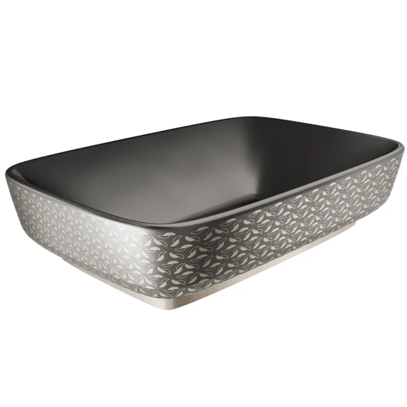 Kale Dove 2.0 60x40 Cm Mat Siyah Platin Dekor Dikdörtgen Çanak Lavabo
