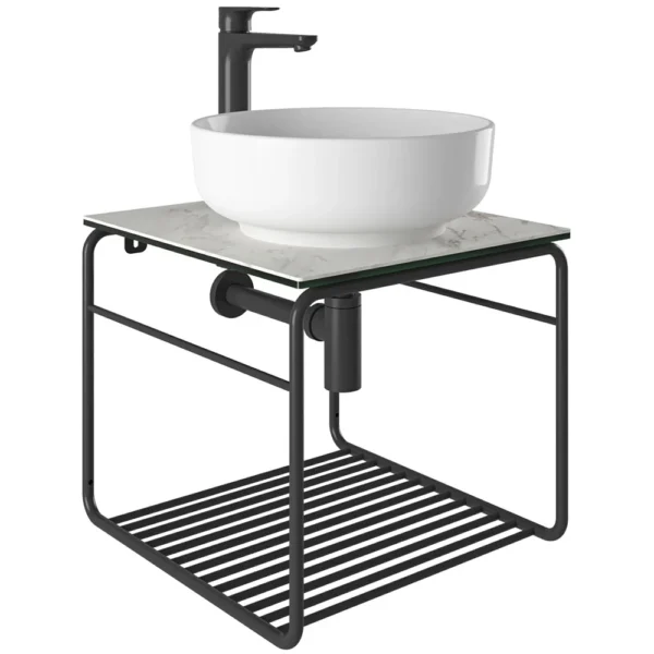 Kale Volo 45 Cm Yuvarlak Beyaz Lavabolu Metal Banyo Mobilya Seti