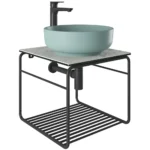 Kale Volo 45 Cm Yuvarlak Mat Adaçayı Yeşili Lavabolu Metal Banyo Mobilya Seti