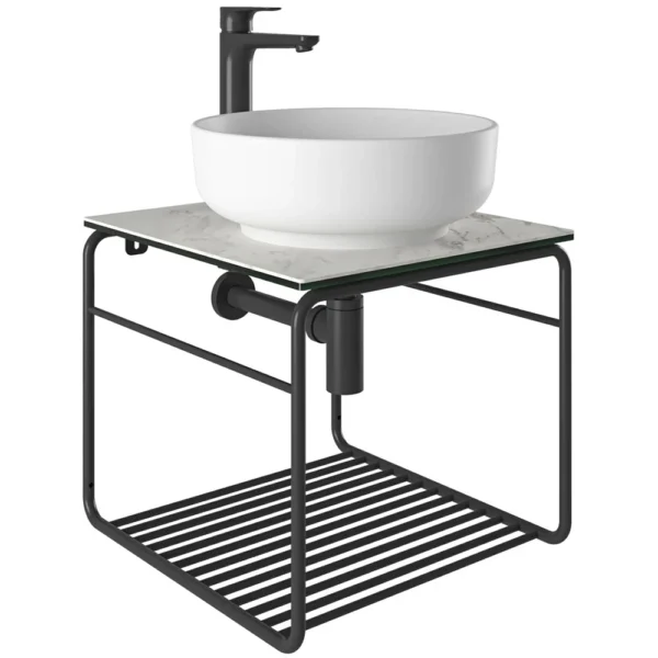 Kale Volo 45 Cm Yuvarlak Mat Beyaz Lavabolu Metal Banyo Mobilya Seti