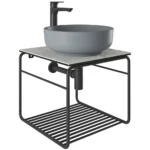 Kale Volo 45 Cm Yuvarlak Mat Gri Lavabolu Metal Banyo Mobilya Seti