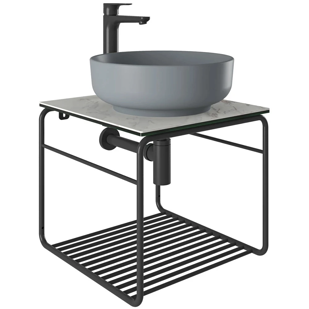 Kale Volo 45 Cm Yuvarlak Mat Gri Lavabolu Metal Banyo Mobilya Seti Kale Volo 45 Cm Yuvarlak Mat Gri Lavabolu Metal Banyo Mobilya Seti