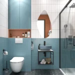 Kale Volo 45 Cm Yuvarlak Mat Mavi Lavabolu Metal Banyo Mobilya Seti