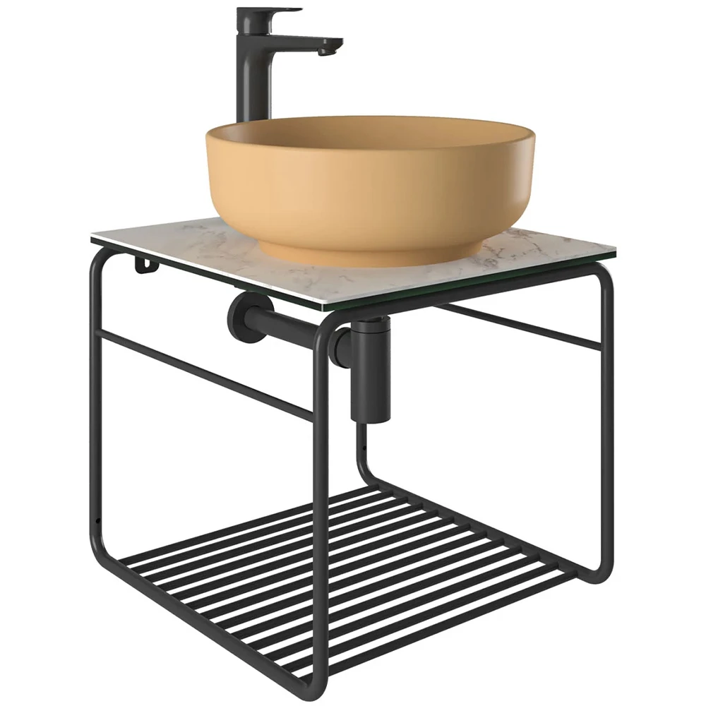 Kale Volo 45 Cm Yuvarlak Mat Sarı Lavabolu Metal Banyo Mobilya Seti Kale Volo 45 Cm Yuvarlak Mat Sarı Lavabolu Metal Banyo Mobilya Seti