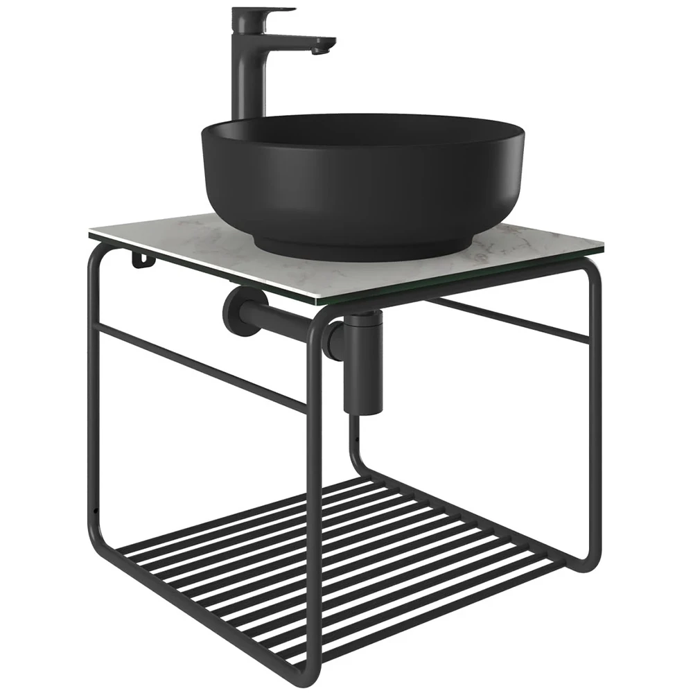 Kale Volo 45 Cm Yuvarlak Mat Siyah Lavabolu Metal Banyo Mobilya Seti Kale Volo 45 Cm Yuvarlak Mat Siyah Lavabolu Metal Banyo Mobilya Seti