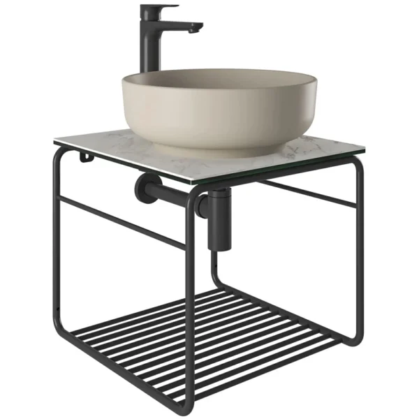 Kale Volo 45 Cm Yuvarlak Mat Vizon Lavabolu Metal Banyo Mobilya Seti