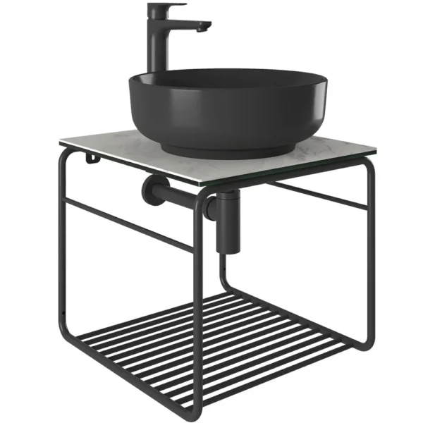 Kale Volo 45 Cm Yuvarlak Siyah Lavabolu Metal Banyo Mobilya Seti