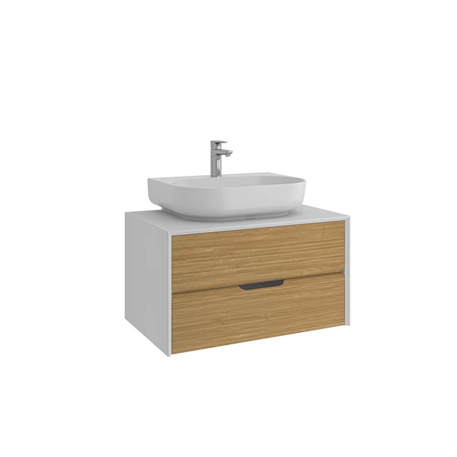 Kale Zero 2.0 Lavabo Dolabı 80 cm Beyaz/Meşe Beyaz Oval (Lavabo Dahil)