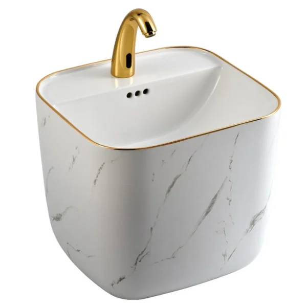 Lena E-251MA Monoblok Lavabo Mermer Desenli Beyaz & Altın