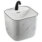 Lena E-251MS Monoblok Lavabo Mermer Desenli Beyaz & Siyah