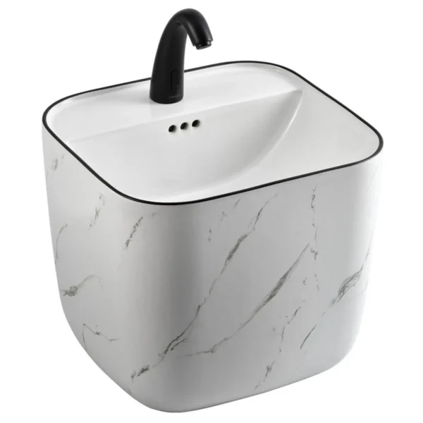 Lena E-251MS Monoblok Lavabo Mermer Desenli Beyaz & Siyah