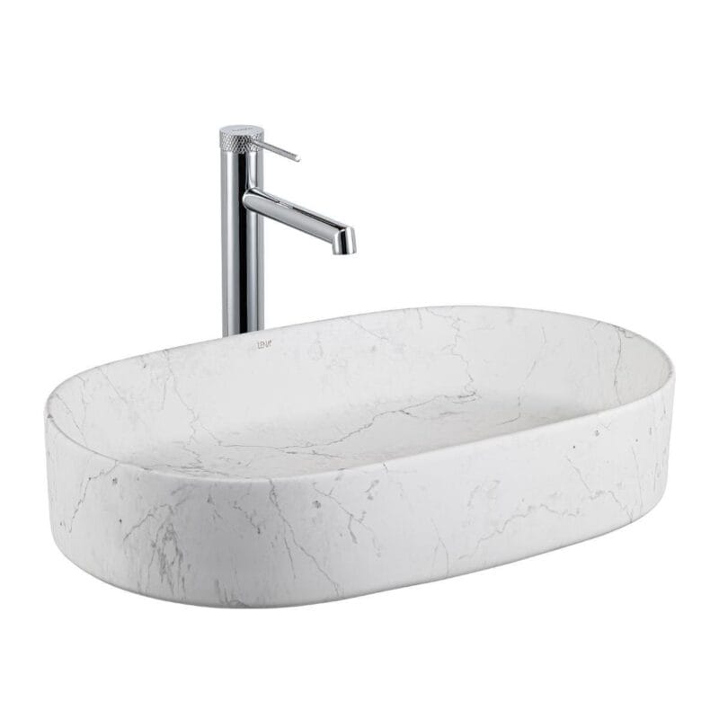 Lena E-W1202M8 Tezgah Üstü Lavabo Mat Beyaz Mermer Desenli