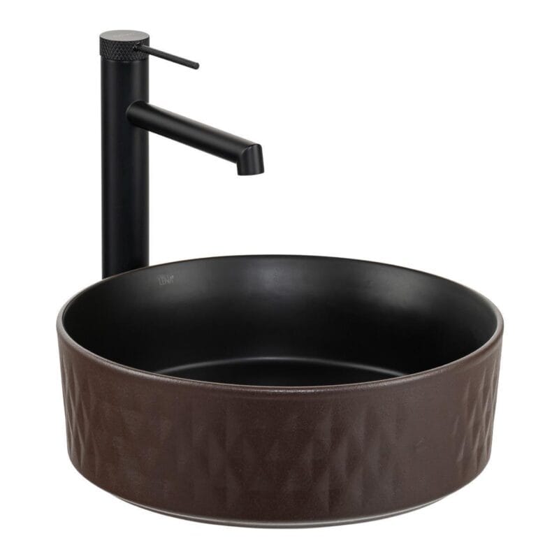 Lena E-W5001KS Tezgah Üstü Lavabo Mat Kahve & Siyah