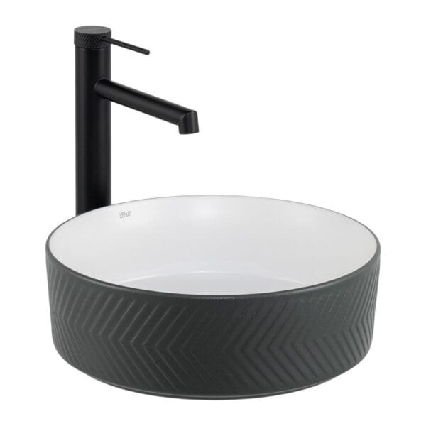 Lena E-W5002GB Tezgah Üstü Lavabo Mat Gri & Parlak Beyaz