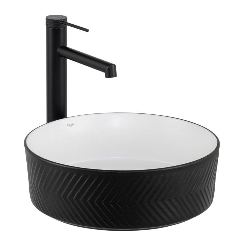 Lena E-W5002SB Tezgah Üstü Lavabo Mat Siyah & Parlak Beyaz