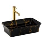 Lena EH-4680M7 Tezgah Üstü Lavabo Siyah & Altın Mermer