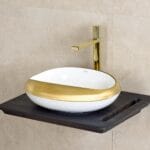 Lena EY-4710A Tezgah Üstü Lavabo Parlak Beyaz & Altın