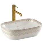 Lena EY-7033 Tezgah Üstü Lavabo Beyaz & Altın