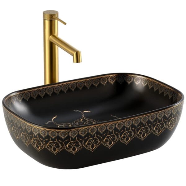 Lena EY-7033S Tezgah Üstü Lavabo Beyaz & Altın