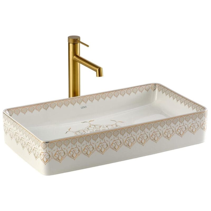 Lena EY-7034 Tezgah Üstü Lavabo Beyaz & Altın