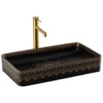 Lena EY-7034S Tezgah Üstü Lavabo Siyah & Altın