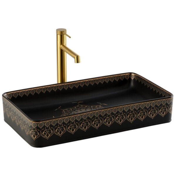 Lena EY-7034S Tezgah Üstü Lavabo Siyah & Altın