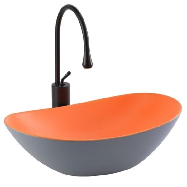 Lena EY-8000MGT Tezgah Üstü Lavabo Gri & Turuncu