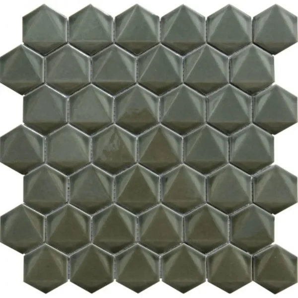 Pukka Tile Koyu Yeşil 3D Hexagon Porselen Mozaik